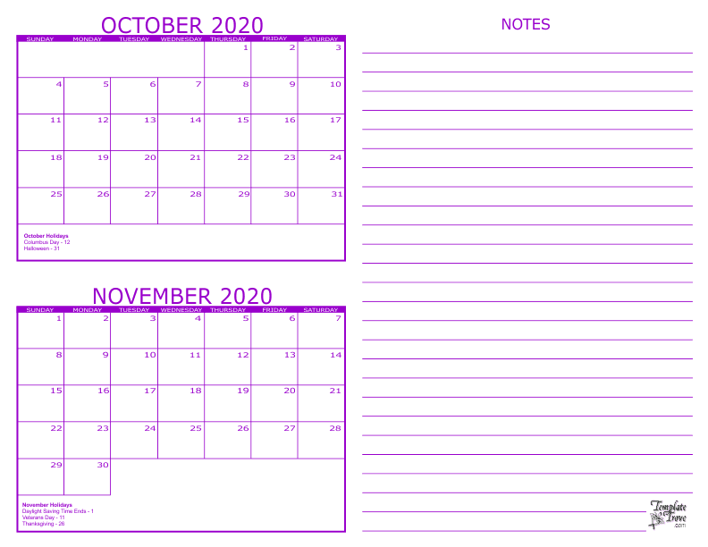 2 Month Calendar 2020