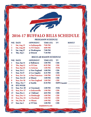 Buffalo Bills 2016-17 Printable Schedule