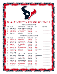 Houston Texans 2016-2017 Schedule