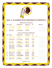 Washington Redskins 2016-2017 Schedule