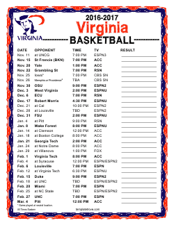 2016-2017 Virginia Cavaliers Basketball Schedule
