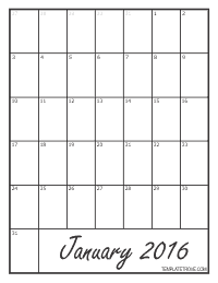 2016 Blank Monthly Calendar