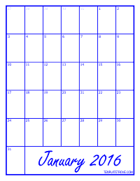 2016 Blank Monthly Calendar - Blue