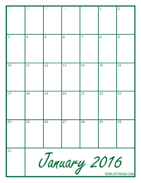 2016 Blank Monthly Calendar - Green