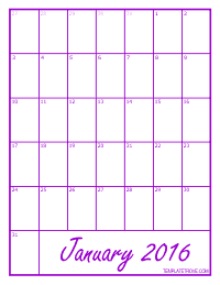 2016 Blank Monthly Calendar - Purple