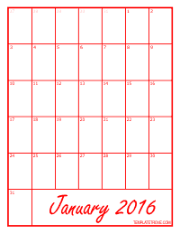 2016 Blank Monthly Calendar - Red