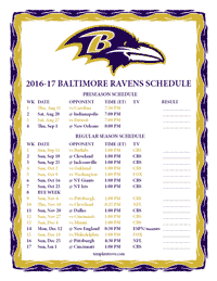 Baltimore Ravens 2016-2017 Schedule