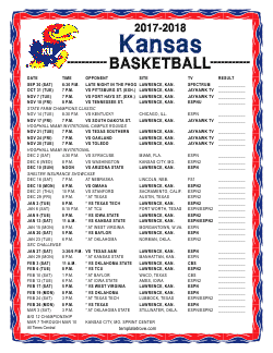 Printable 2017-18 Kansas Jayhawks Basketball Schedule