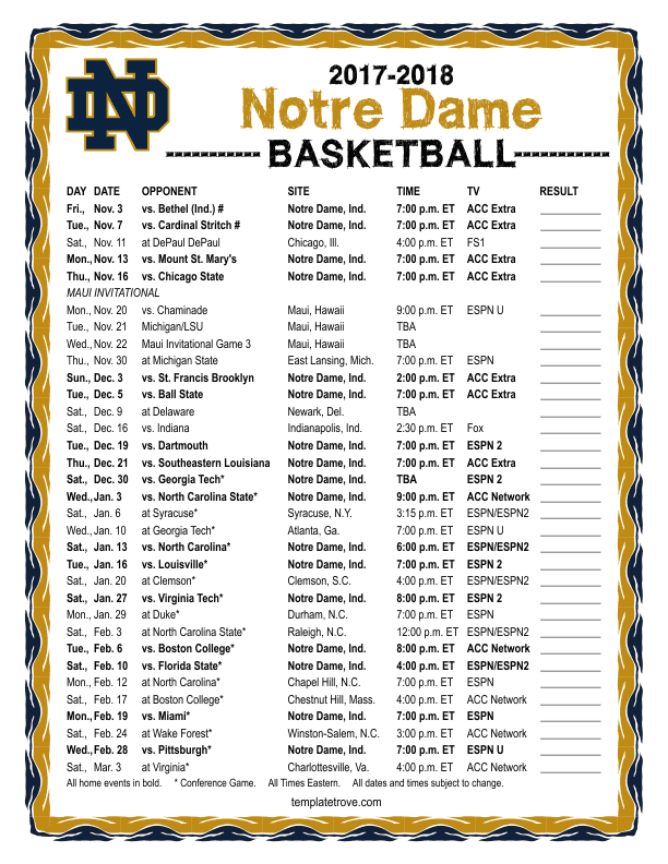 Notre Dame Football Schedule Printable - Printable World Holiday