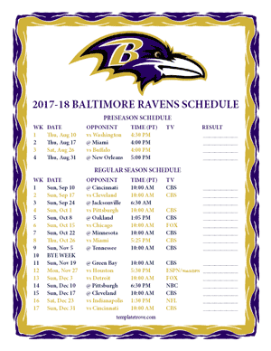 Baltimore Ravens 2017-18 Printable Schedule - Pacific Times