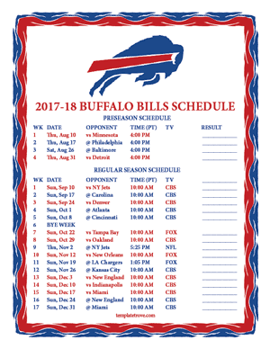 Buffalo Bills 2017-18 Printable Schedule - Pacific Times