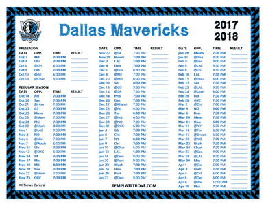 2017-18 Printable Dallas Mavericks Schedule - Central Times