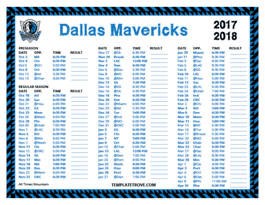Dallas Mavericks 2017-18 Printable Schedule - Mountain Times