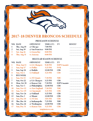 Denver Broncos 2017-18 Printable Schedule - Central Times