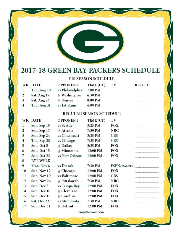 2017-2018 Green Bay Packers Schedule