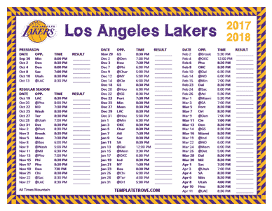 Los Angeles Lakers 2017-18 Printable Schedule - Mountain Times