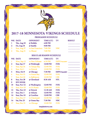 Minnesota Vikings 2017-18 Printable Schedule - Central Times
