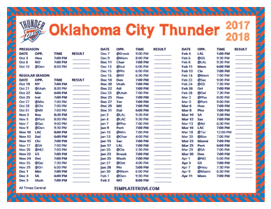 2017-18 Printable Oklahoma City Thunder Schedule - Central Times