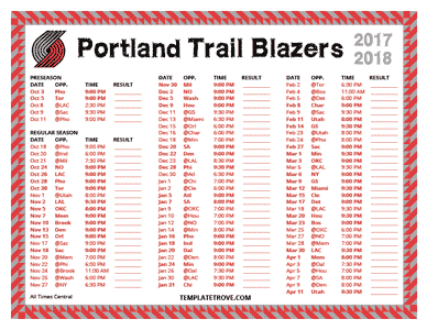 2017-18 Printable Portland Trail Blazers Schedule - Central Times