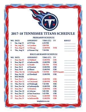 Tennessee Titans 2017-18 Printable Schedule - Central Times