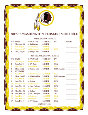 Washington Redskins 2017-18 Printable Schedule - Central Times