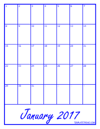 2017 Blank Monthly Calendar - Blue