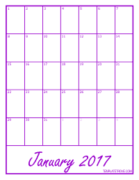 2017 Blank Monthly Calendar - Purple
