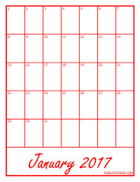 2017 Blank Monthly Calendar - Red