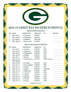 Green Bay Packers 2018-19 Printable Schedule