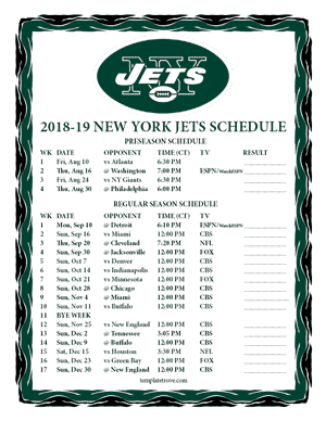 New York Jets 2018-19 Printable Schedule - Central Times