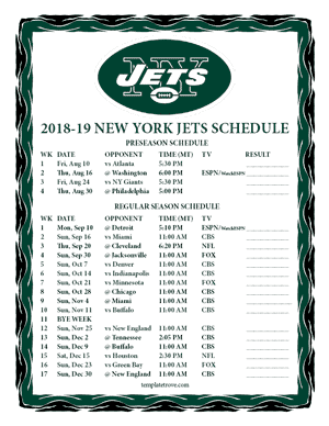 New York Jets 2018-19 Printable Schedule - Mountain Times