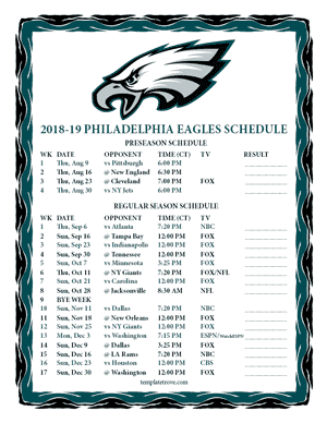 Philadelphia Eagles 2018-19 Printable Schedule - Central Times