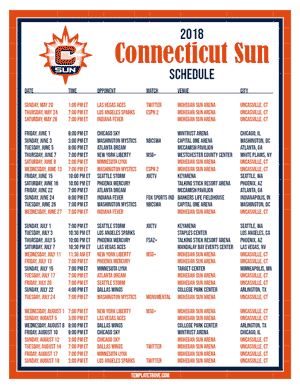 Connecticut Sun 2018 Printable Basketball Schedule