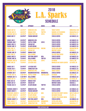 Los Angeles Sparks 2018 Printable Basketball Schedule