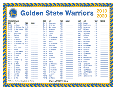 Golden State Warriors 2019-20 Printable Schedule - Pacific Times