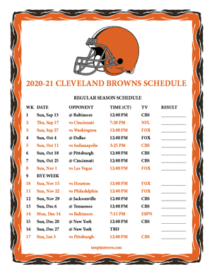 Cleveland Browns 2020-21 Printable Schedule - Central Times