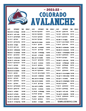 Colorado Avalanche 2021-22 Printable Schedule - Mountain Times