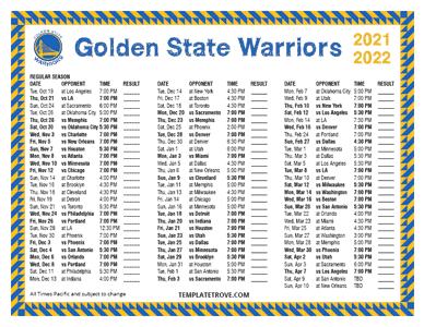 Golden State Warriors 2021-22 Printable Schedule - Pacific Times