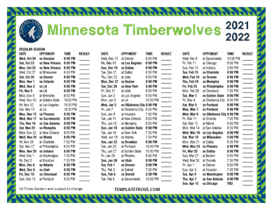 Minnesota Timberwolves 2021-22 Printable Schedule