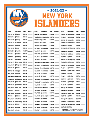 New York Islanders 2021-22 Printable Schedule - Central Times
