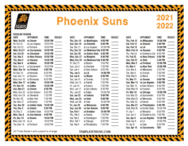 Phoenix Suns 2021-22 Printable Schedule