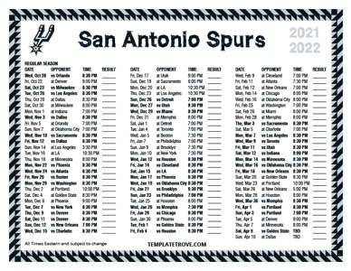 San Antonio Spurs 2021-22 Printable Schedule