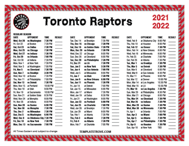 Toronto Raptors 2021-22 Printable Schedule