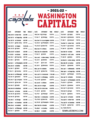 Washington Capitals 2021-22 Printable Schedule - Pacific Times