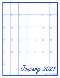 2021 Blank Monthly Calendar - Blue