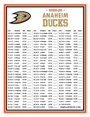 Anaheim Ducks 2022-23 Printable Schedule - Mountain Times