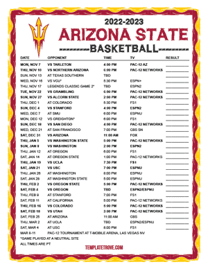 Arizona State Sun Devils Basketball 2022-23 Printable Schedule - Pacific Times