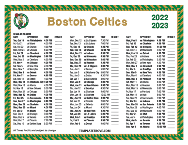 Boston Celtics 2022-23 Printable Schedule - Pacific Times