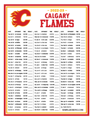 Calgary Flames 2022-23 Printable Schedule - Pacific Times