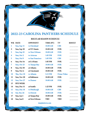 Carolina Panthers 2022-23 Printable Schedule - Pacific Times